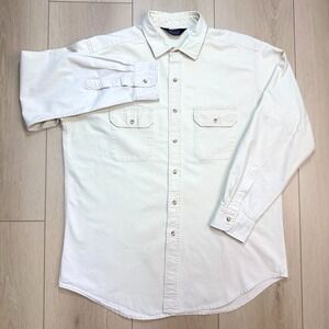 Y2K Woolrich Shirt Mens Large Beige Cotton Button Up Workwear Outdoor Casual